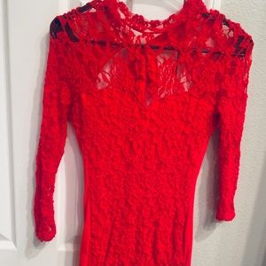 Lace front, RED HOT and sexy blouse